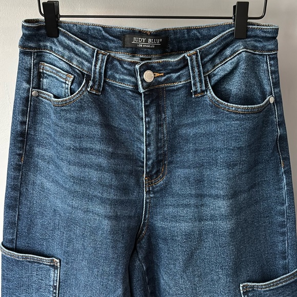 Judy Blue High Waist Wide Leg Dark Blue Denim Cargo Jeans size 29 - Picture 6 of 11
